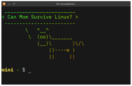 Cowsay &ldquo;Can Mom Survive Linux?&rdquo;