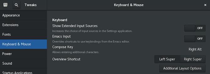 A screenshot shows the keyboard and mouse options visible. The &ldquo;Compose Key&rdquo; option is set to Right Alt.