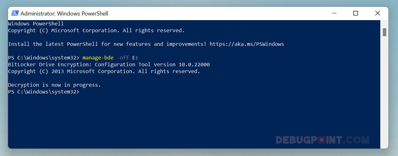 图 2:禁用 Windows 驱动器中的 BitLocker 以安装 Linux