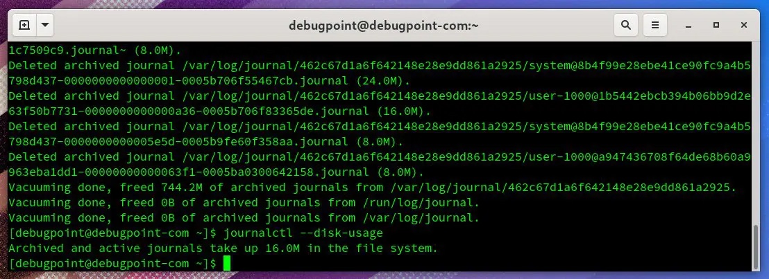 清理后&ndash;日志的占用空间