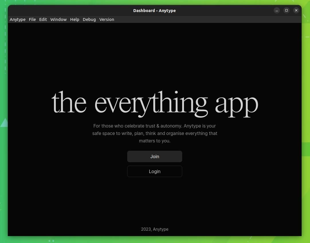 a screenshot of anytype&rsquo;s dashboard