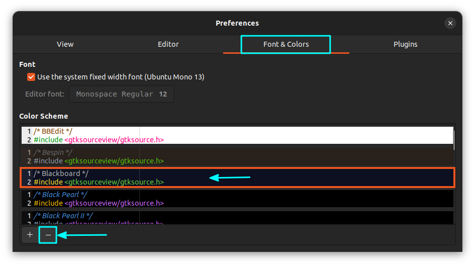 Select theme that you want to remove from the list and press &ldquo;-&rdquo; button