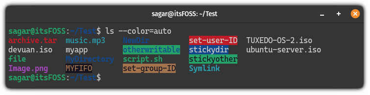 Use  &ndash;color=auto flag with the ls command to get the colored output