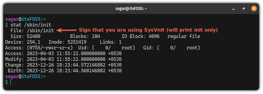 SysVinit only displays &ldquo;init&rdquo; instead of sysvinit